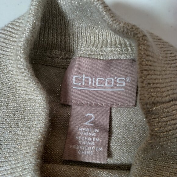 Chicos Size 2 Women Large Knit Top Shirt Sleeveless Silver Metallic Mock Neck - Picture 3 of 11